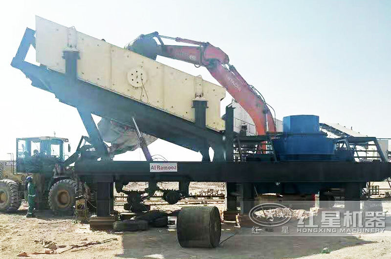 時產200噸移動式鵝卵石制沙設備現場 時產200噸移動式鵝卵石制沙設備現場